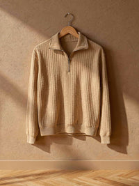 Pull demi-zip côtelé Adrien – Beige
