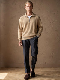 Pull demi-zip côtelé Adrien – Beige