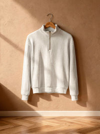 Pull demi-zip côtelé Adrien – Blanc