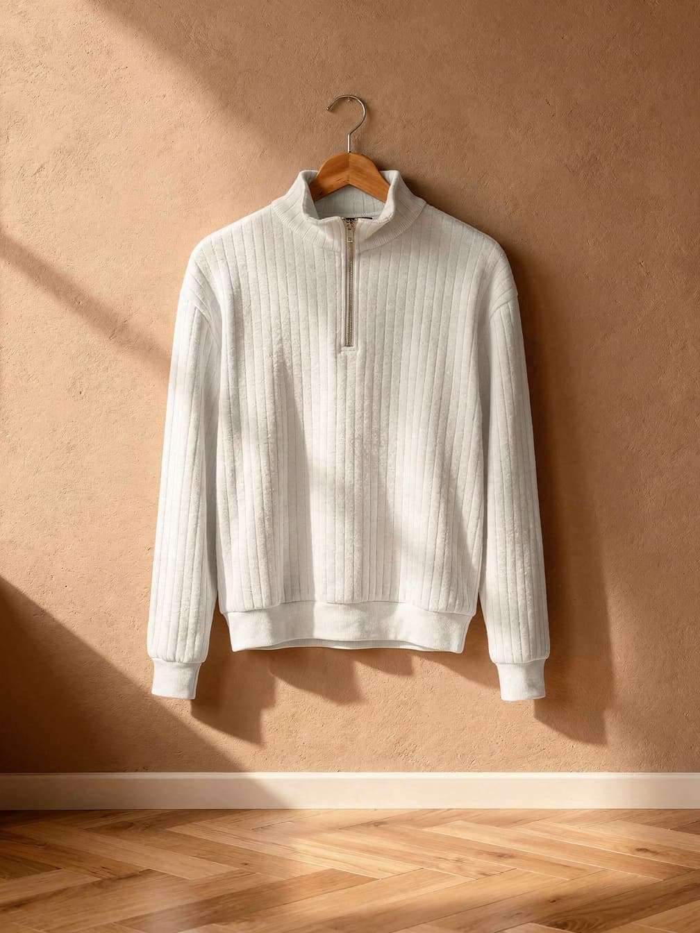 Pull demi-zip côtelé Adrien – Blanc