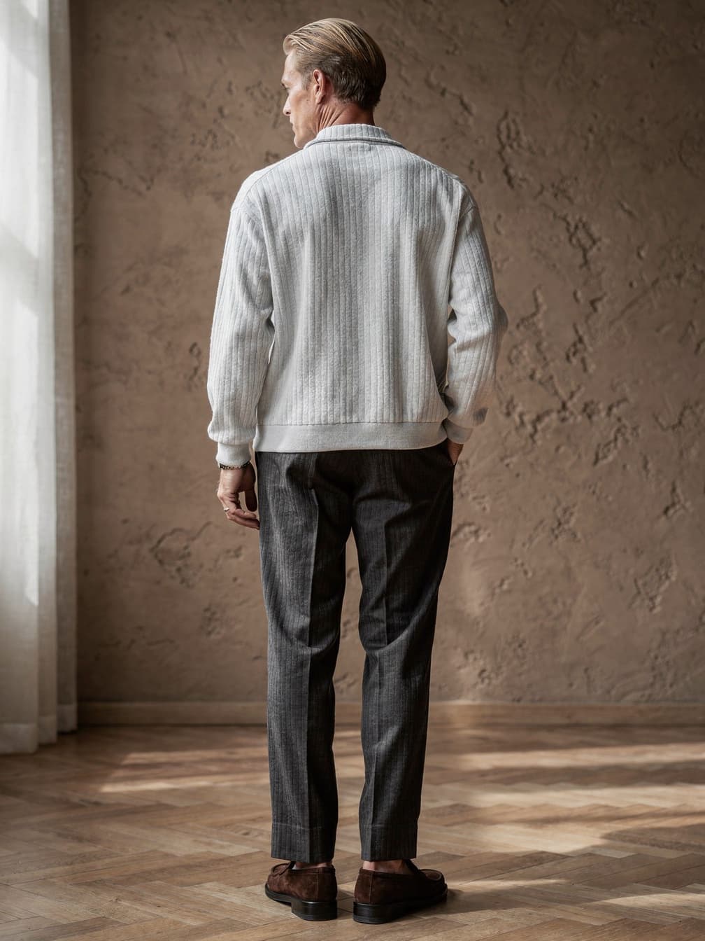 Pull demi-zip côtelé Adrien – Blanc
