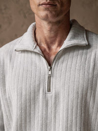 Pull demi-zip côtelé Adrien – Blanc