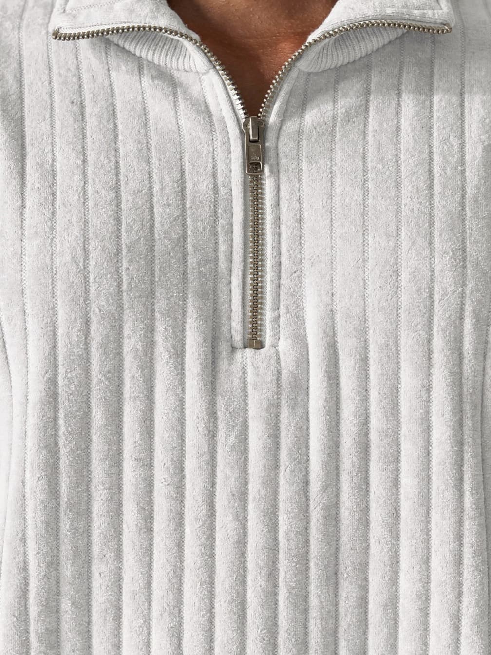 Pull demi-zip côtelé Adrien – Blanc
