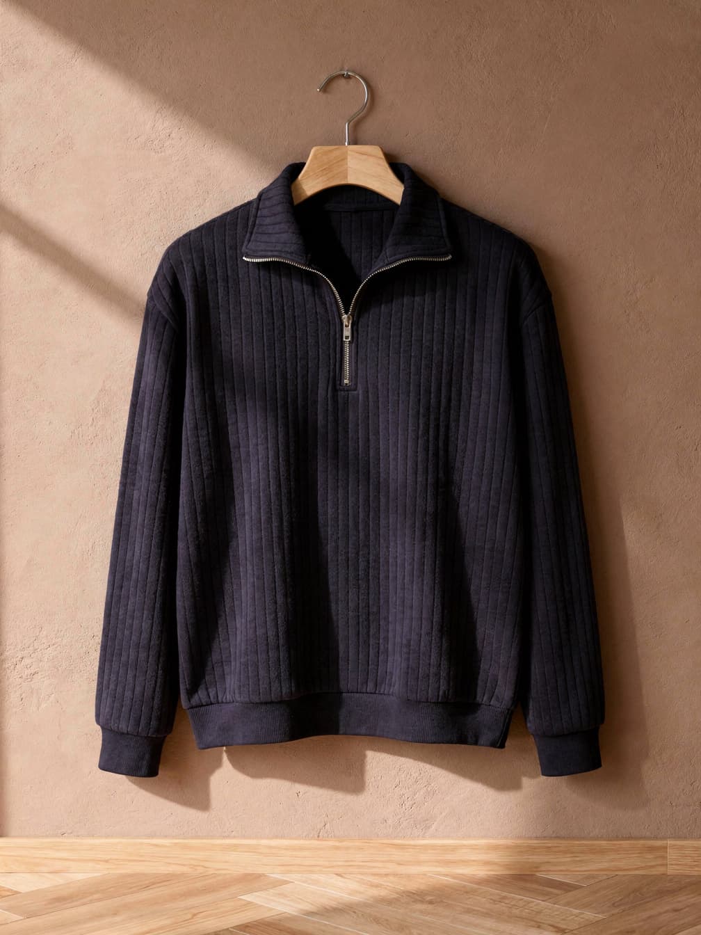 Pull demi-zip côtelé Adrien – Marine