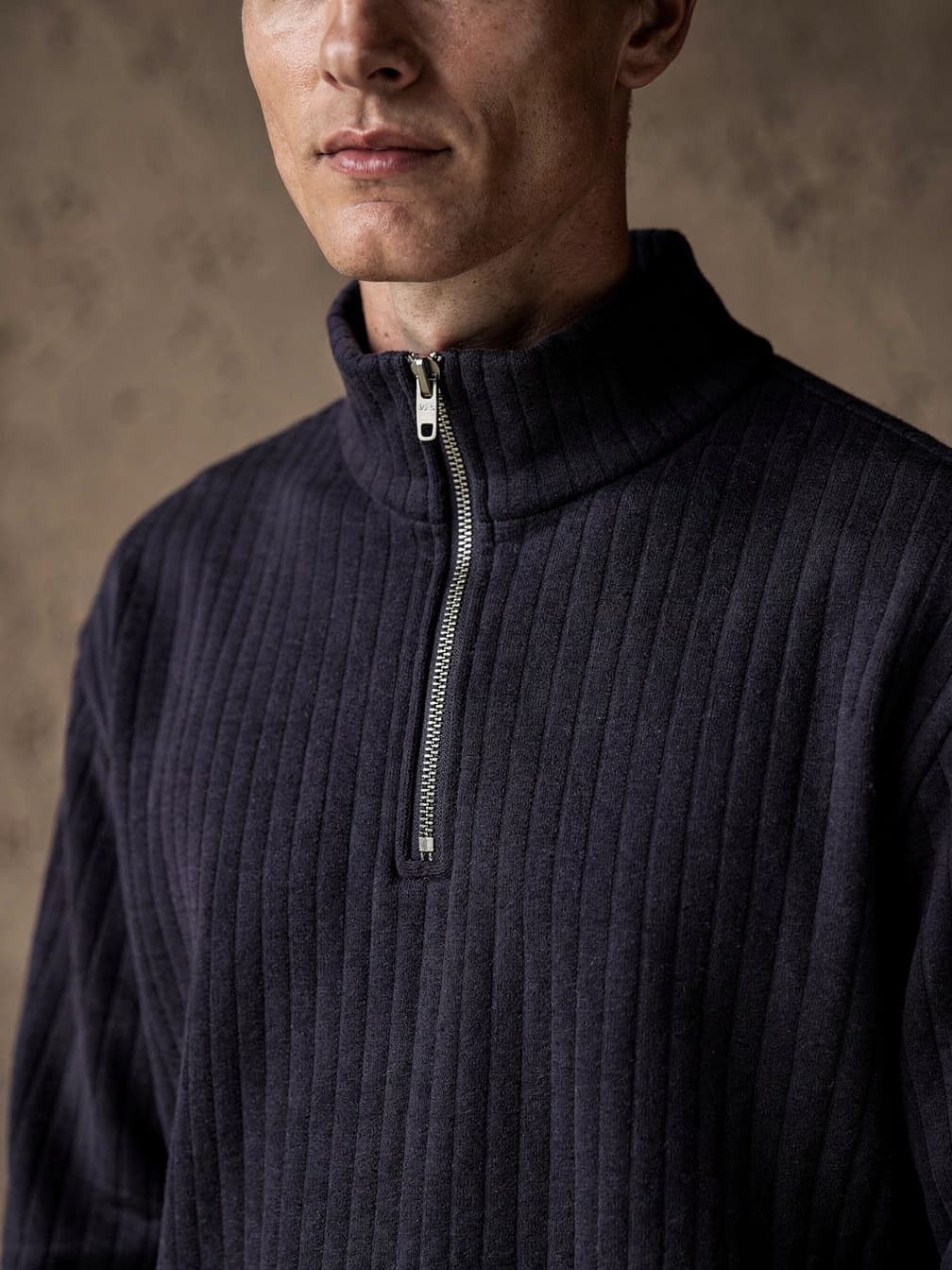Pull demi-zip côtelé Adrien – Marine