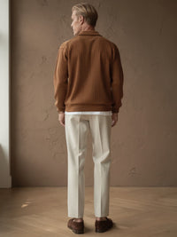 Pull demi-zip côtelé Adrien – Marron