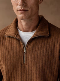 Pull demi-zip côtelé Adrien – Marron