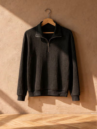 Pull demi-zip côtelé Adrien – Noir