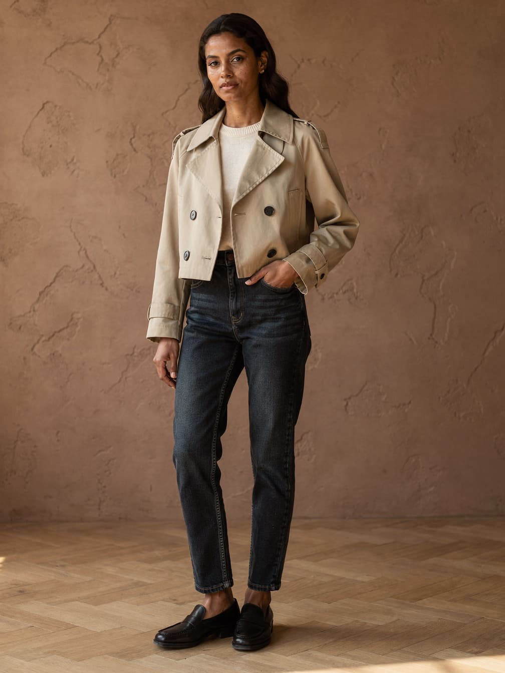 Trench court croisé Capucine – Beige