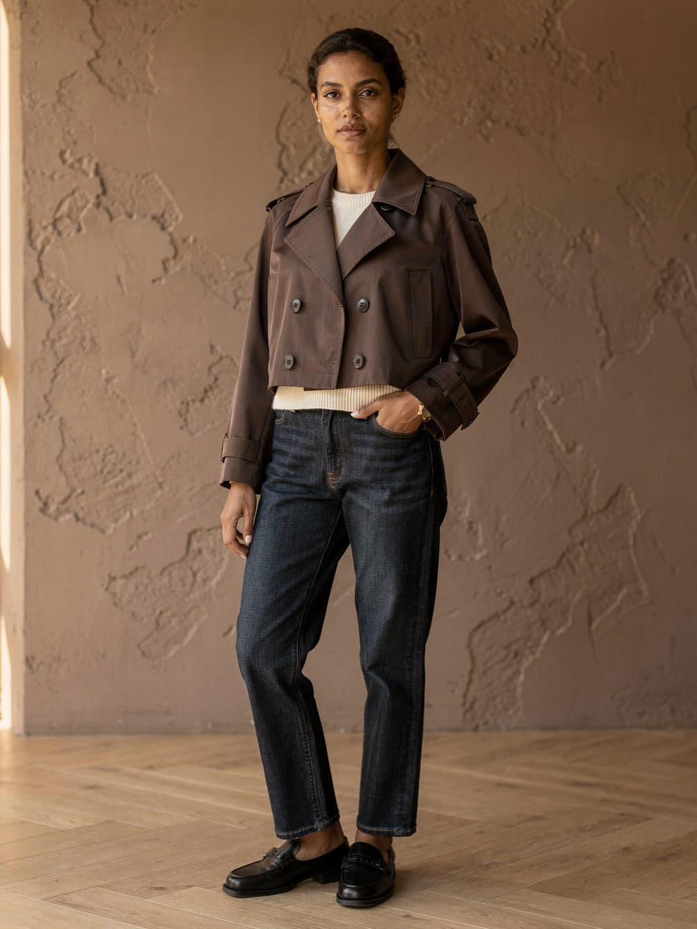 Trench court croisé Capucine – Marron