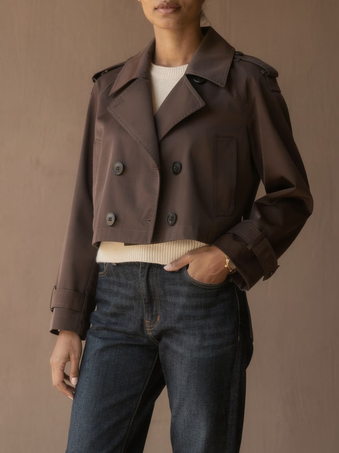 Trench court croisé Capucine – Marron