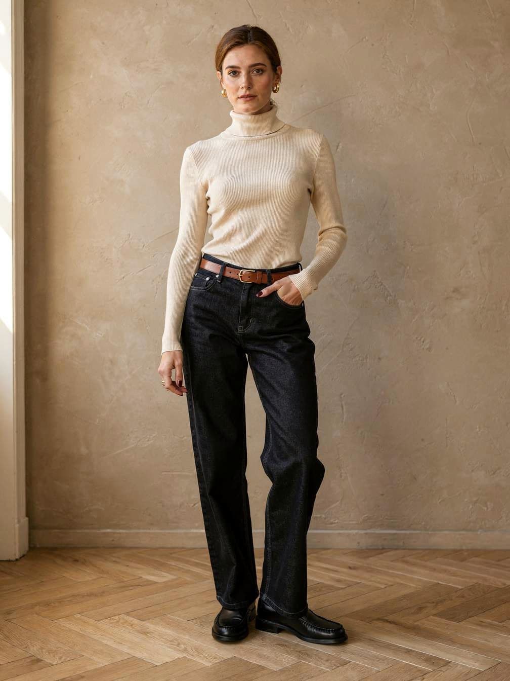 Col roulé côtelé Cécile – Beige