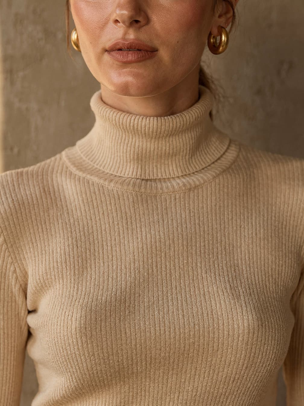Col roulé côtelé Cécile – Beige