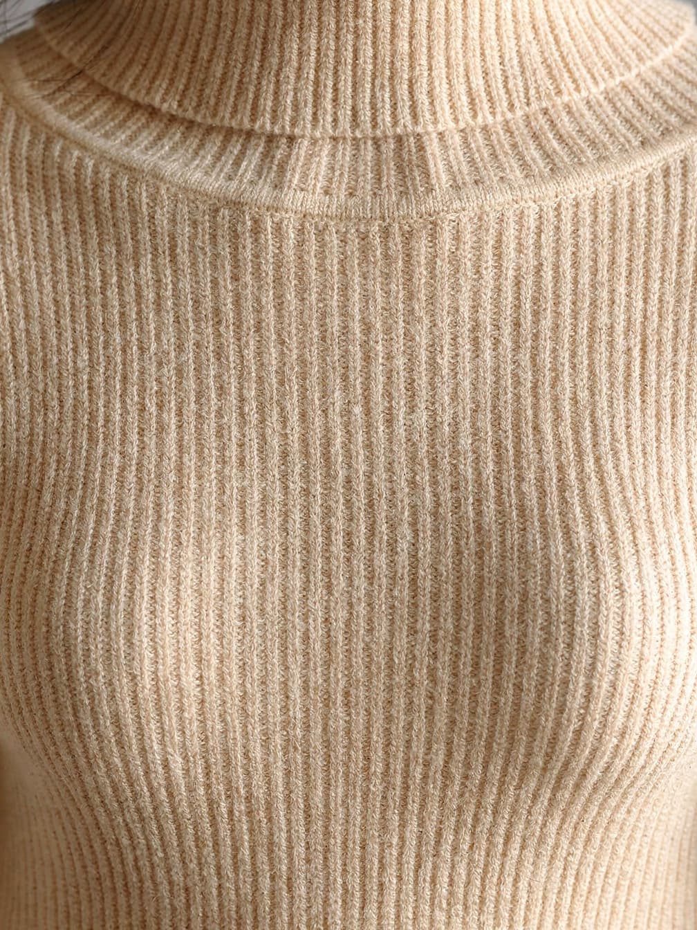 Col roulé côtelé Cécile – Beige