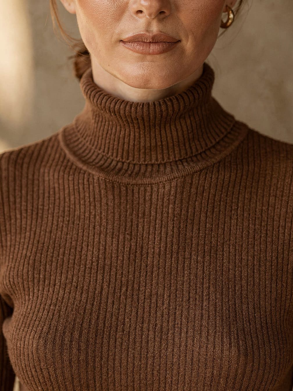 Col roulé côtelé Cécile – Marron