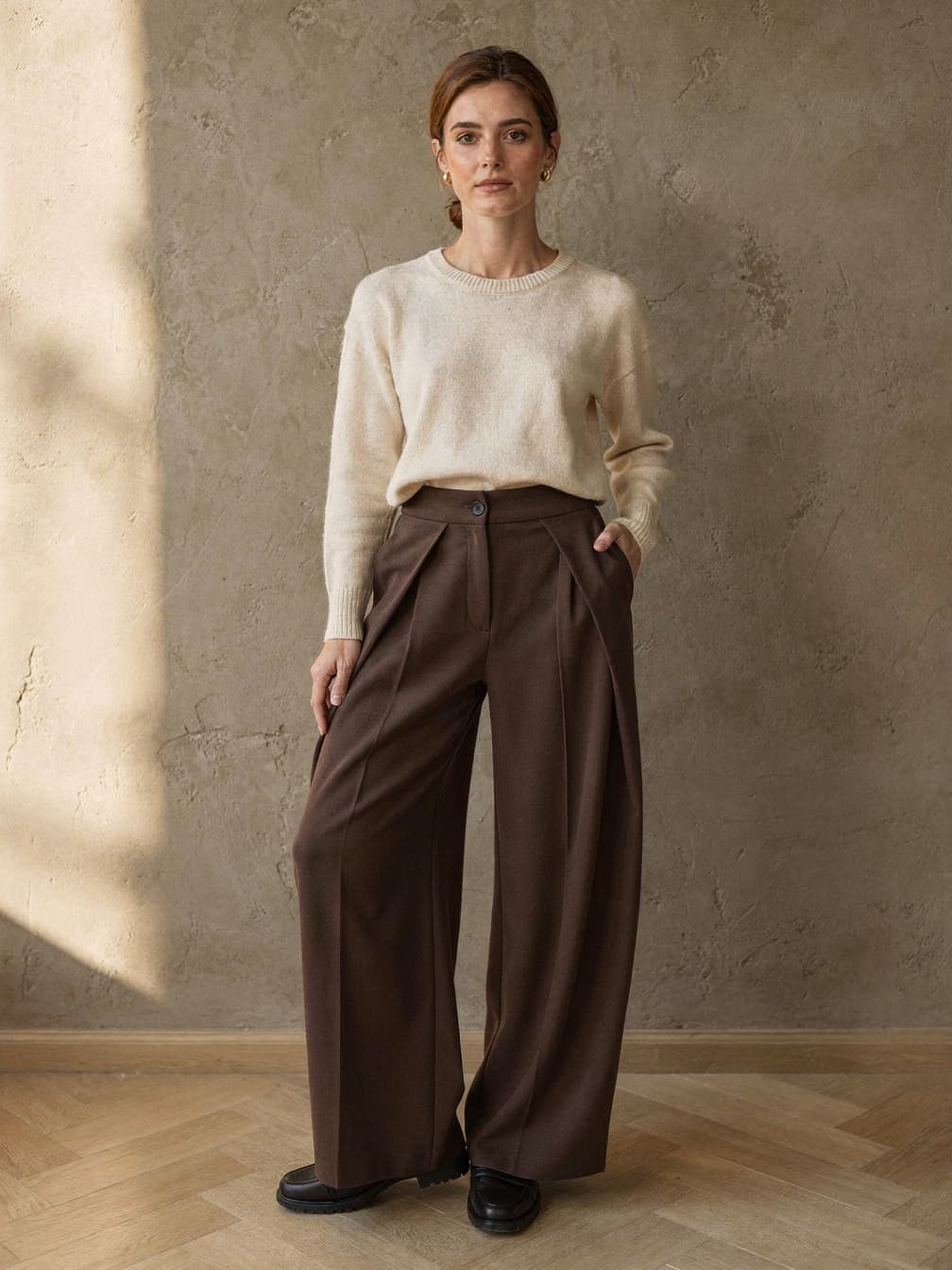 Pantalon large Constance – Marron