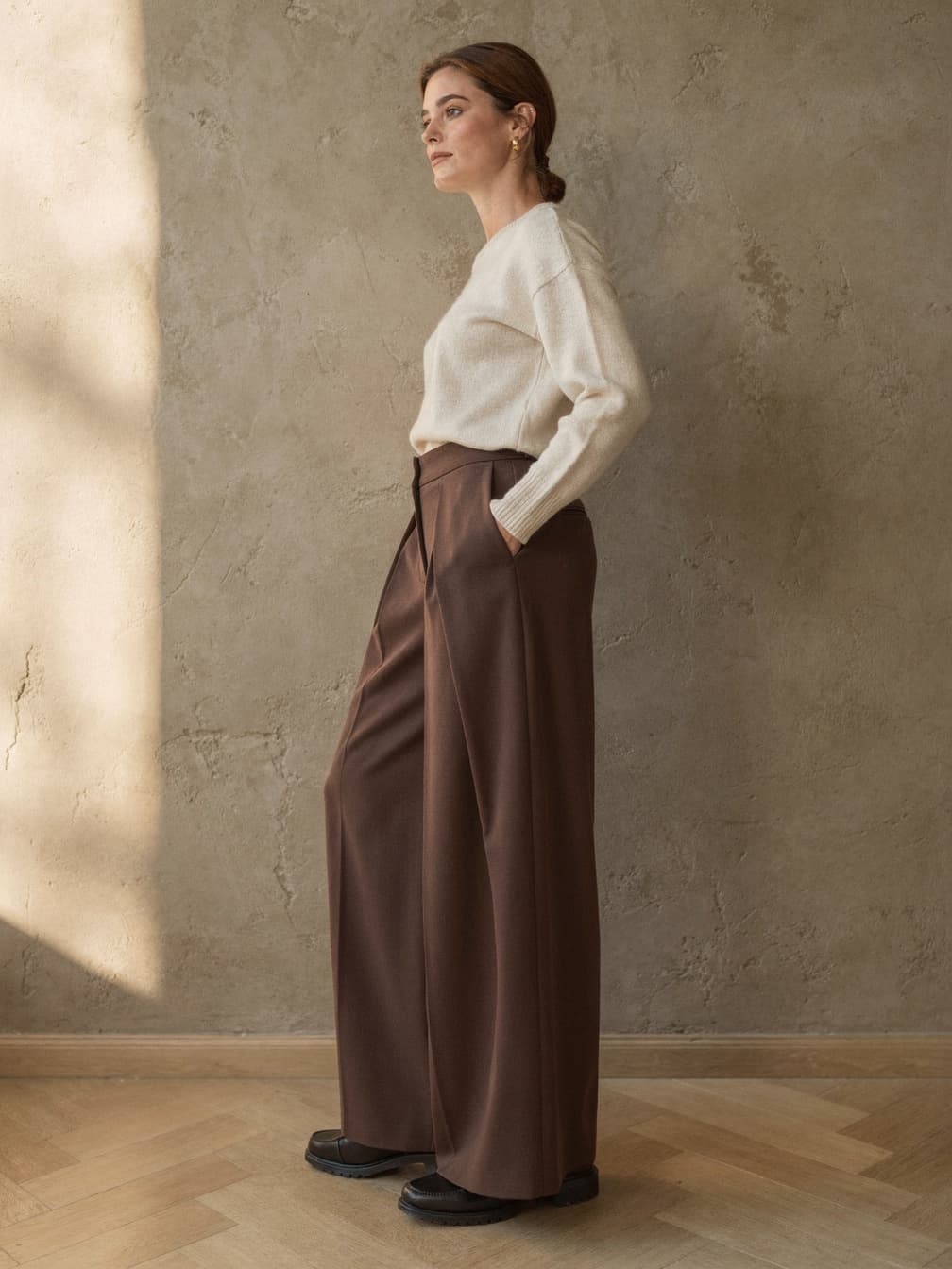 Pantalon large Constance – Marron
