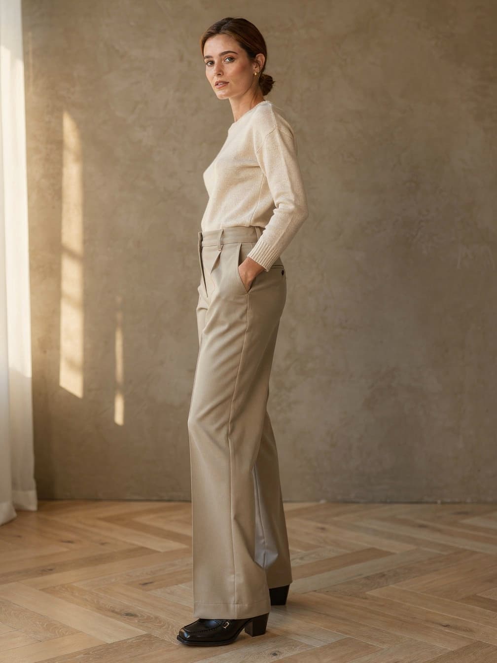 Pantalon taille haute Delphine – Beige
