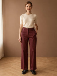 Pantalon taille haute Delphine – Bordeau
