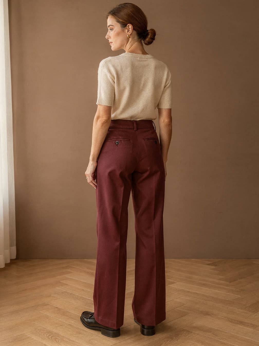 Pantalon taille haute Delphine – Bordeau