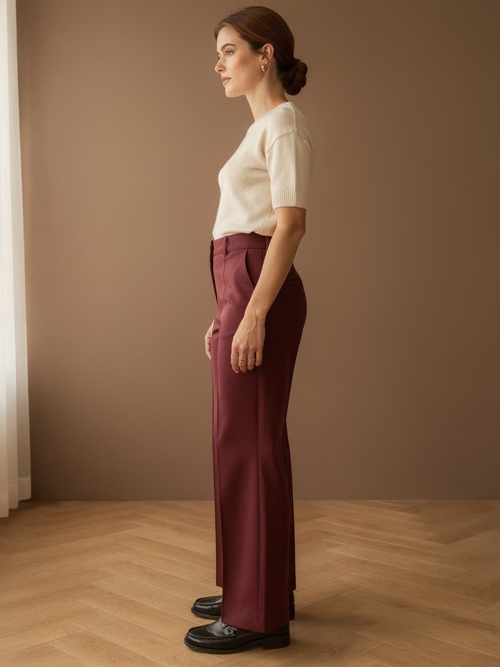 Pantalon taille haute Delphine – Bordeau