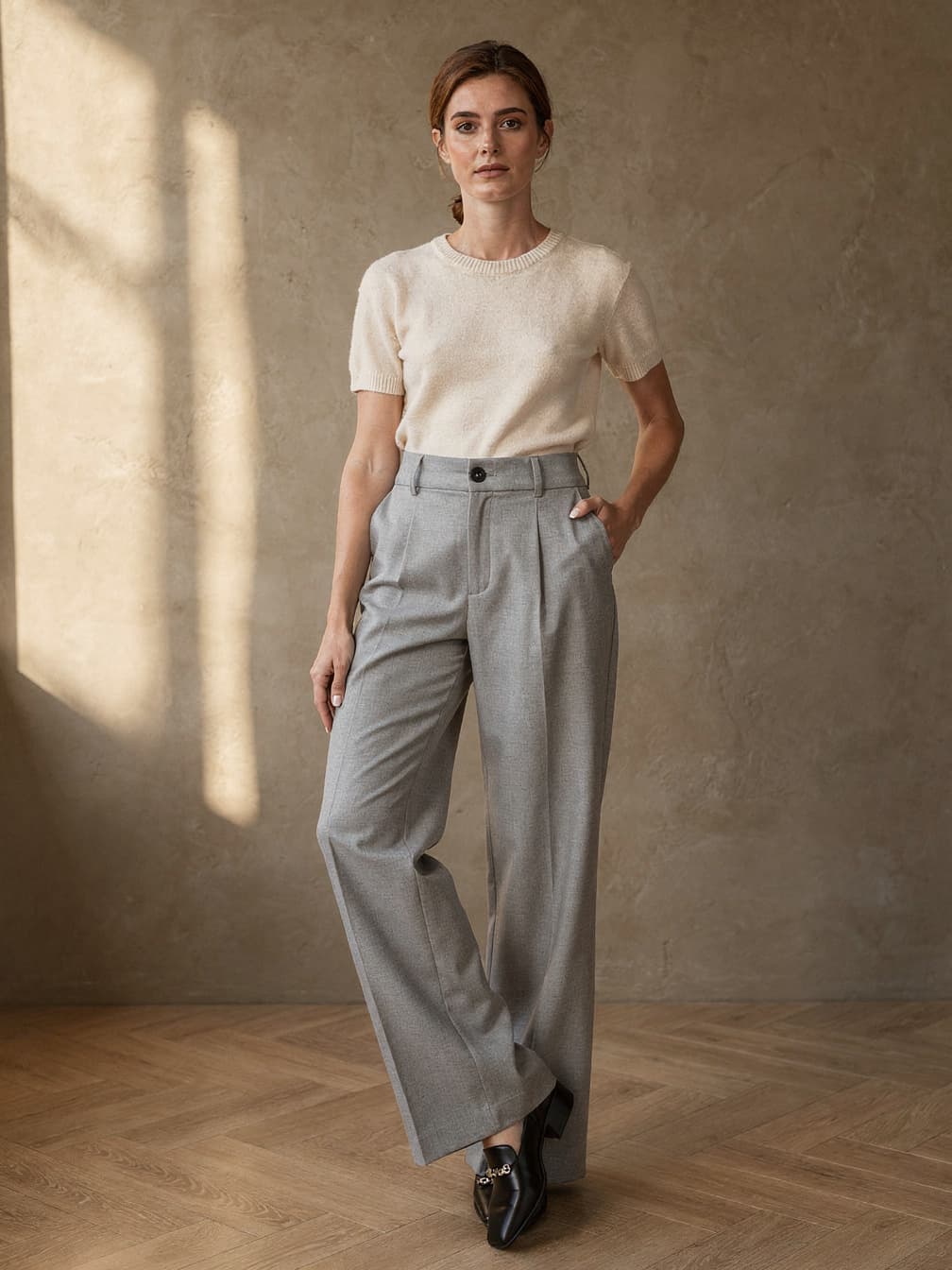 Pantalon taille haute Delphine – gris clair