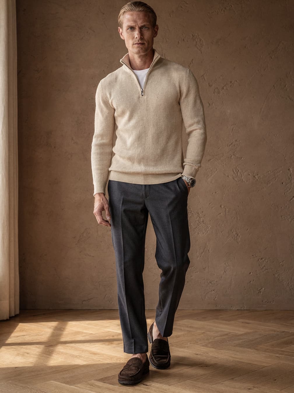 Pull camionneur fin Édouard – Beige