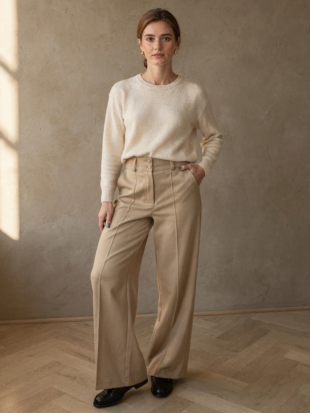 Pantalon large Éléonore – Beige