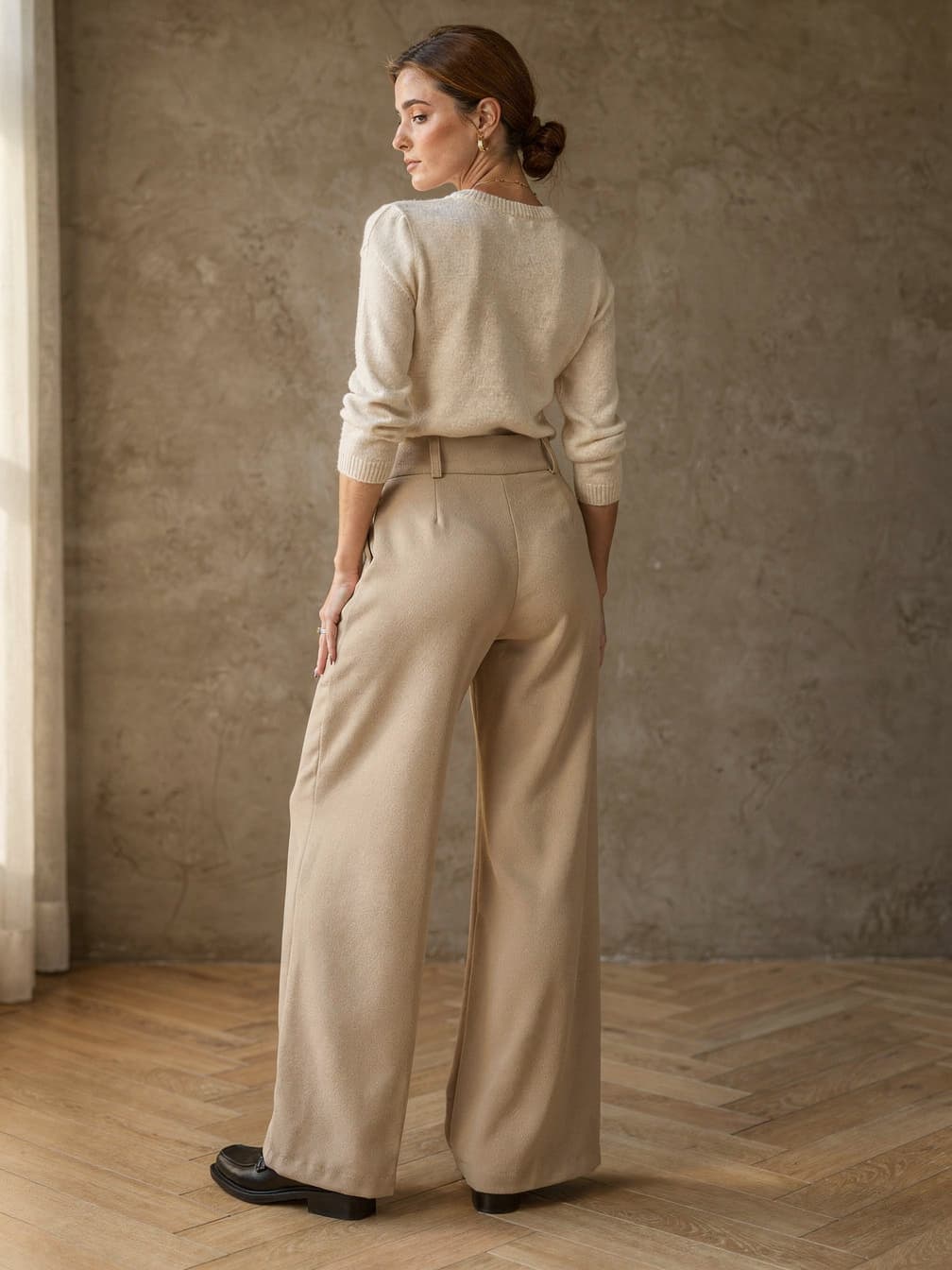 Pantalon large Éléonore – Beige