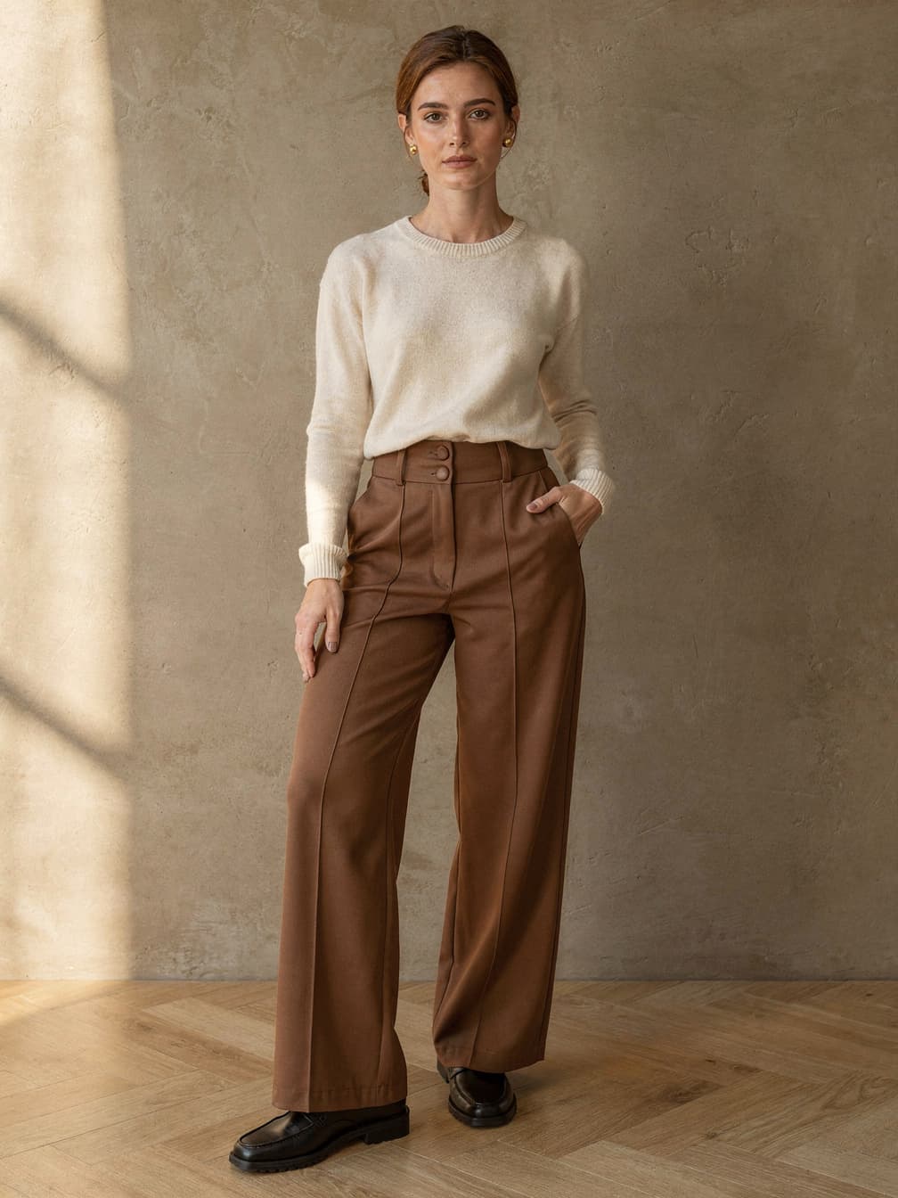 Pantalon large Éléonore – Maron clair