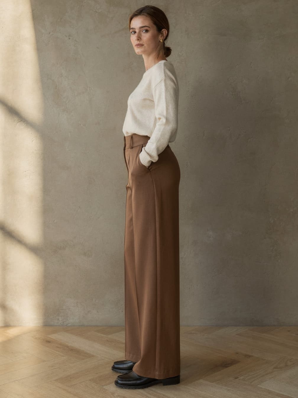 Pantalon large Éléonore – Maron clair