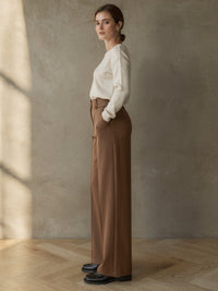Pantalon large Éléonore – Maron clair