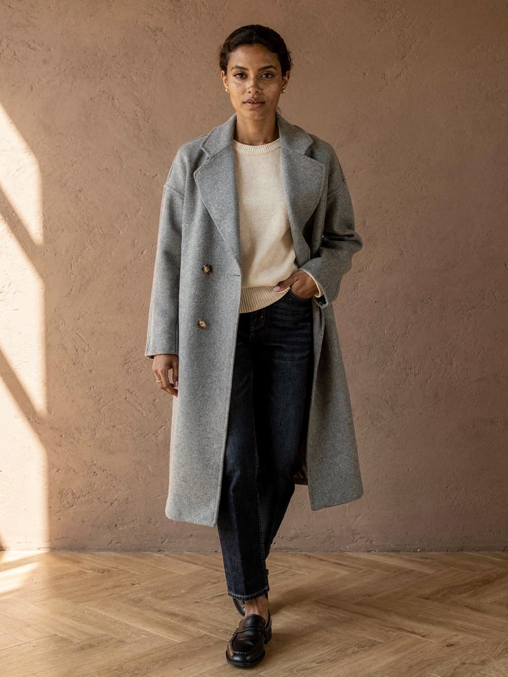 Manteau long croisé Eugénie – Gris