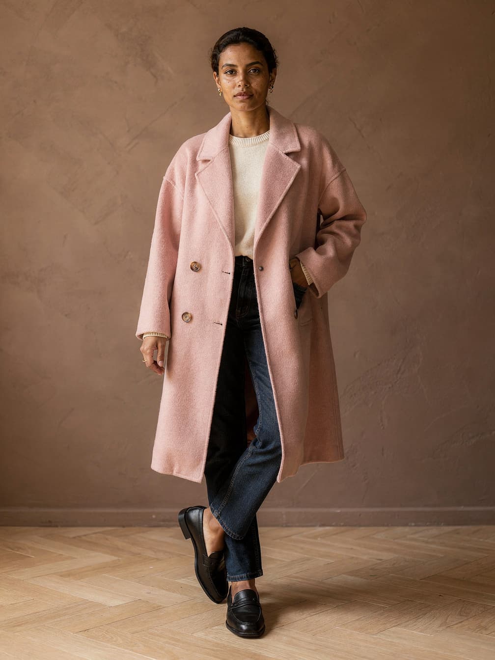 Manteau long croisé Eugénie – Rose