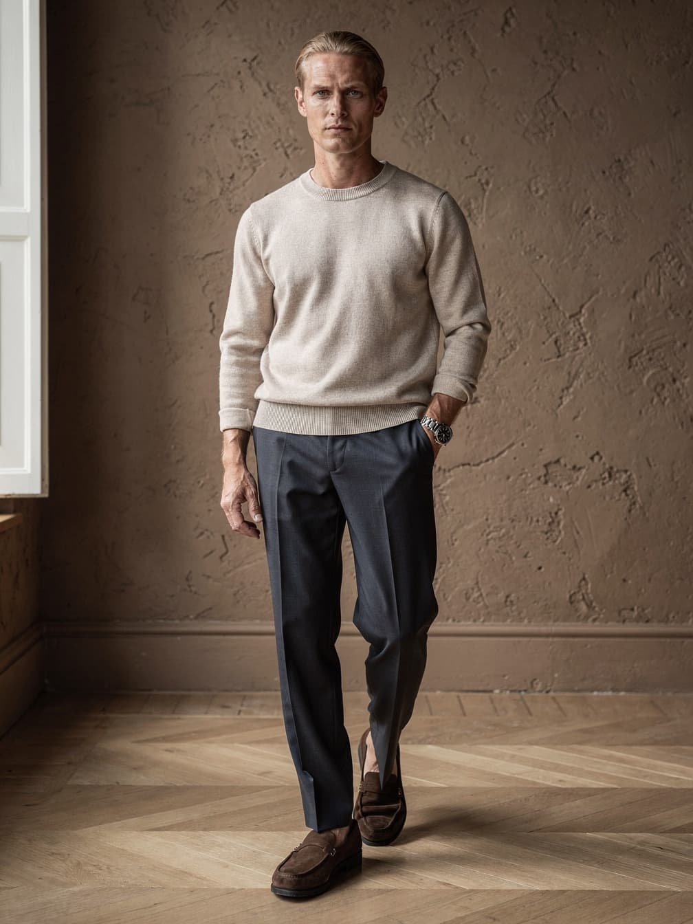 Pull col rond Henri – Beige
