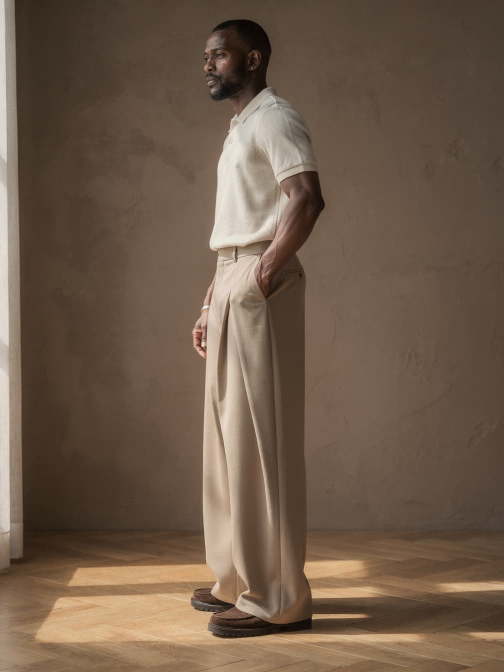 Pantalon taille haute Léon – Beige