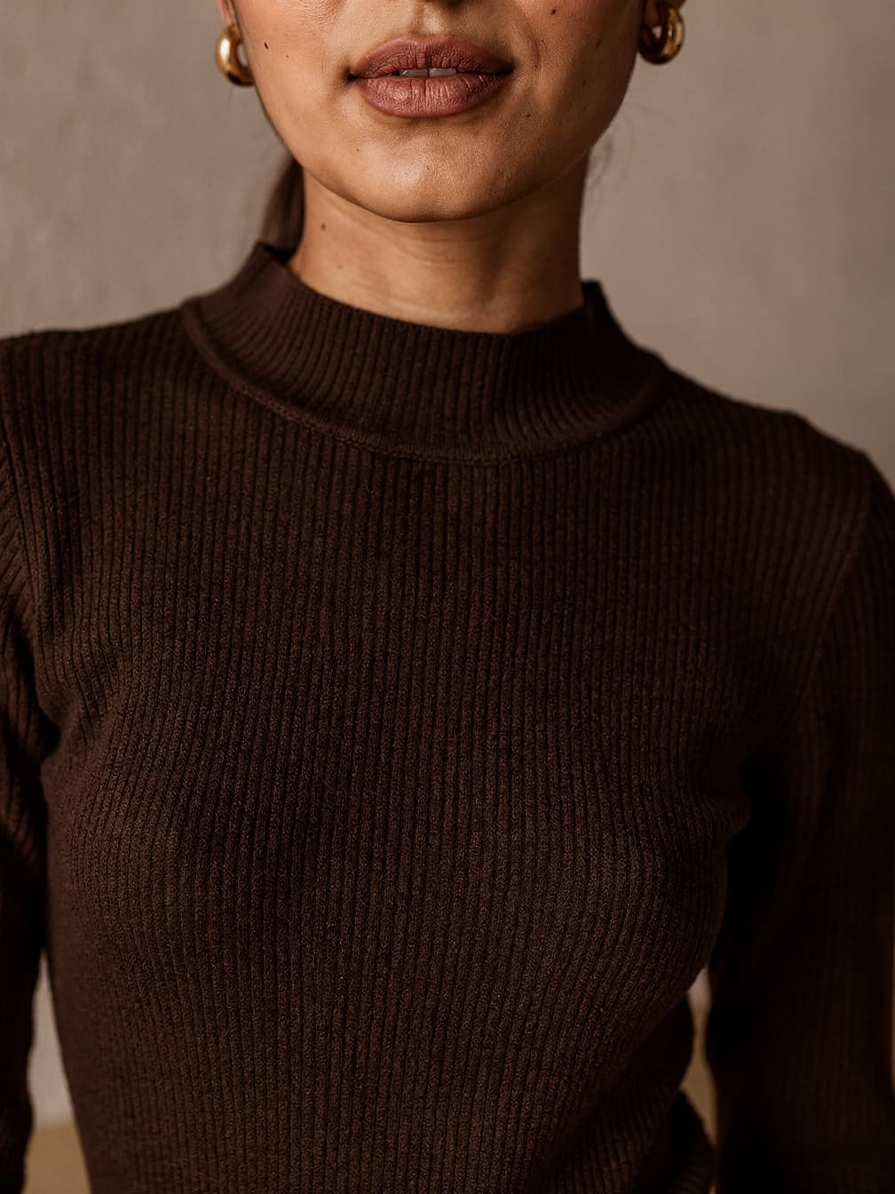 Pull col montant Noémie – Maron foncé