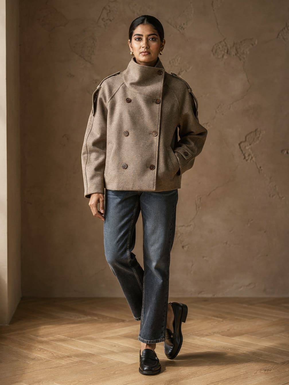 Manteau court croisé Odile – Marron