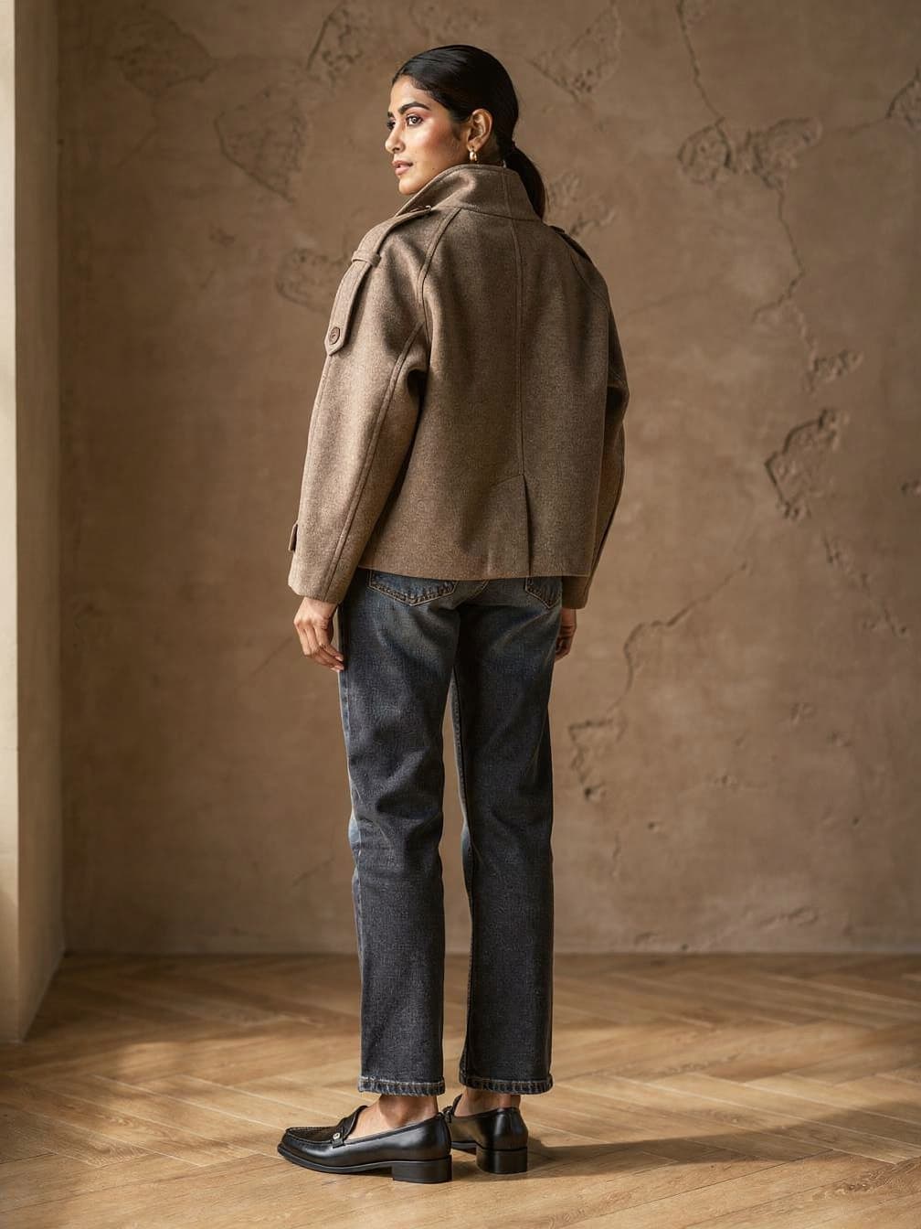 Manteau court croisé Odile – Marron