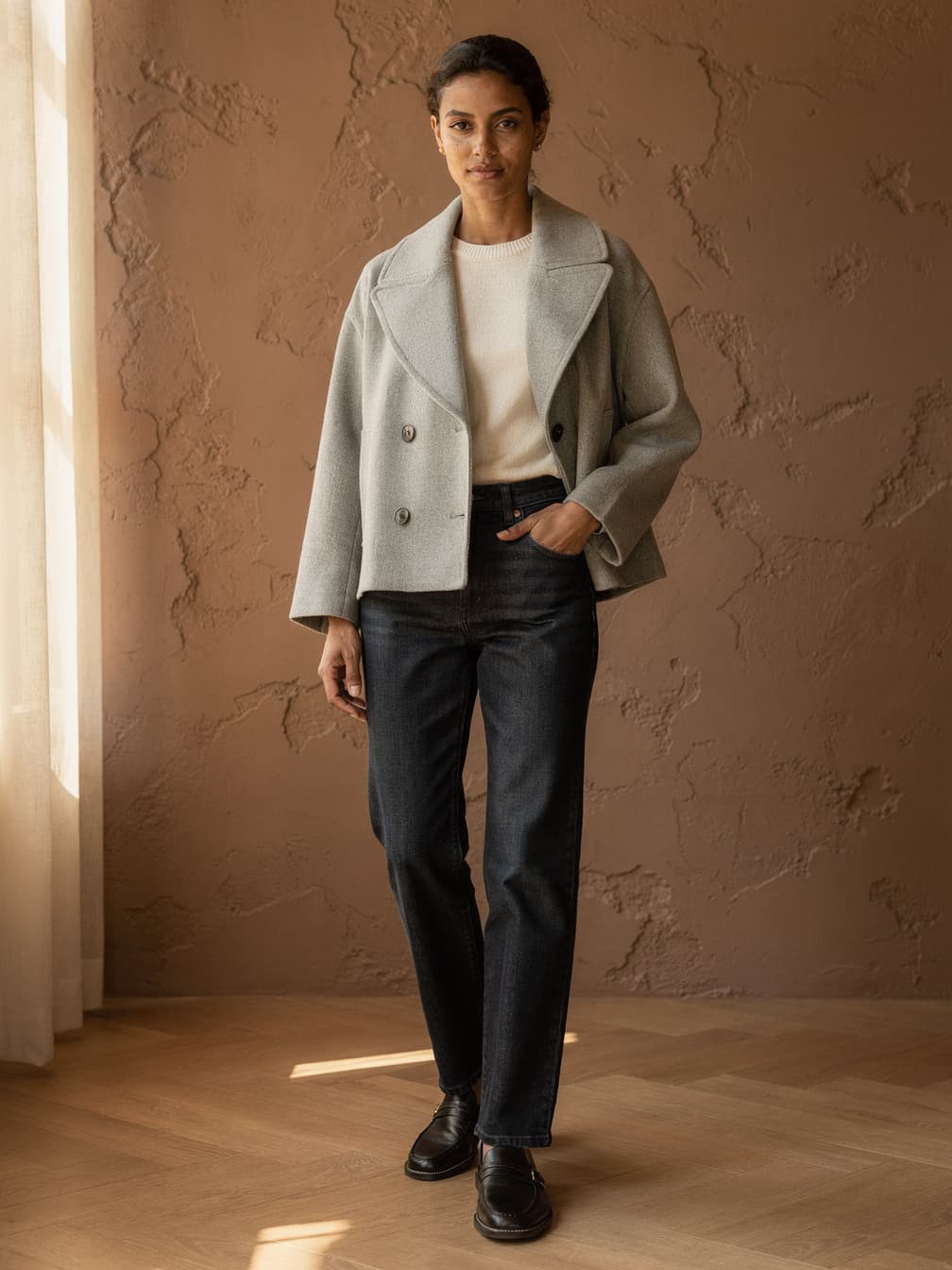 Manteau court croisé Philippine – gris clair