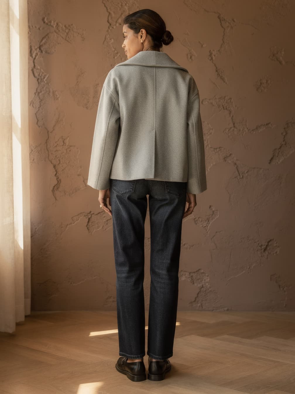 Manteau court croisé Philippine – gris clair