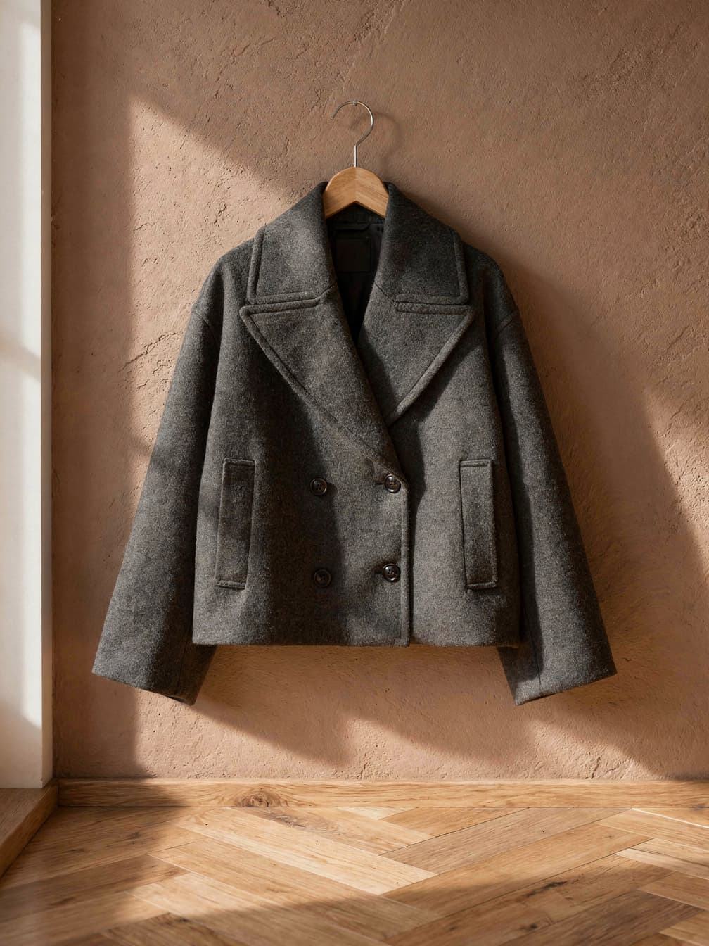 Manteau court croisé Philippine – Gris foncé