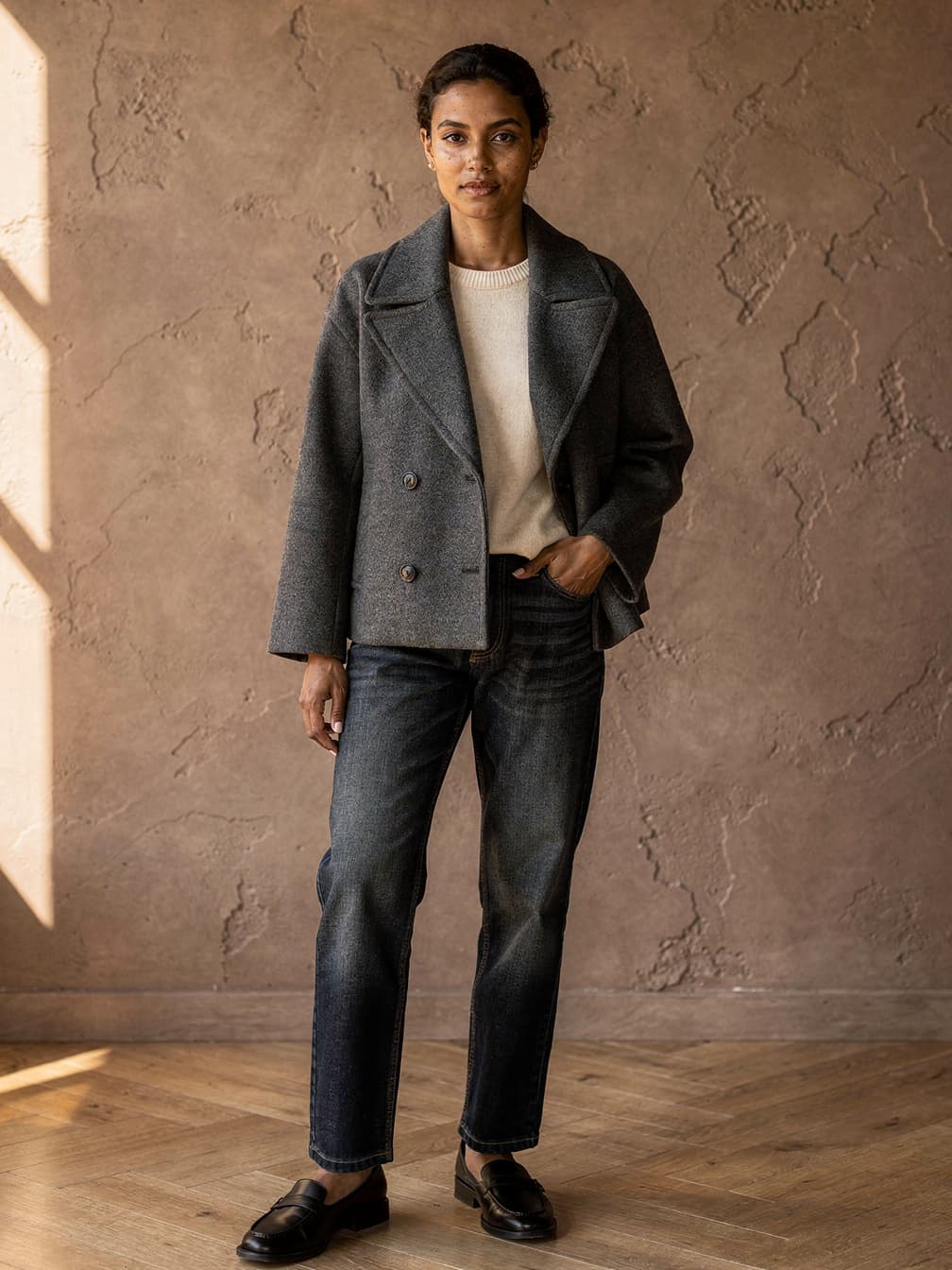 Manteau court croisé Philippine – Gris foncé