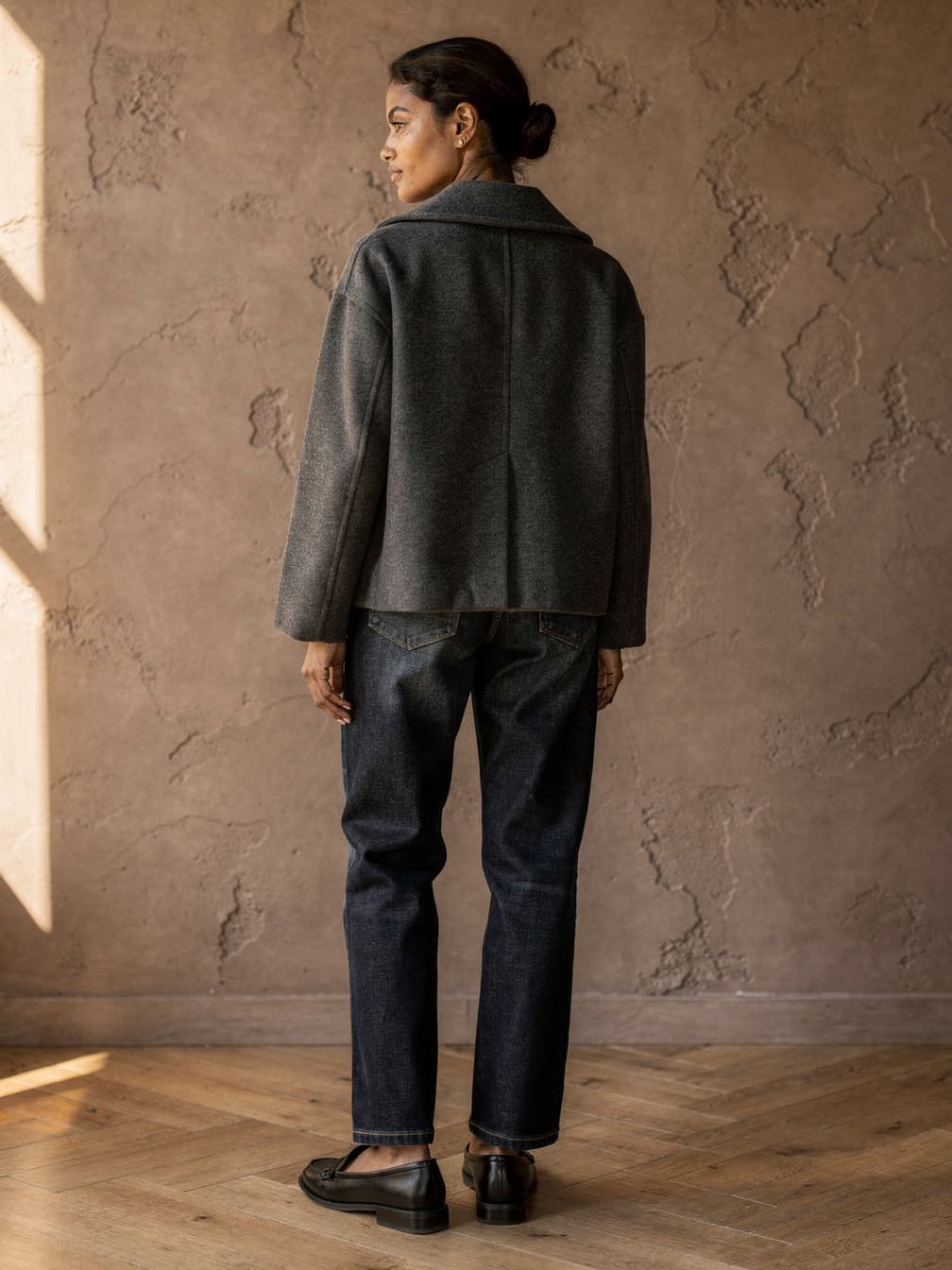 Manteau court croisé Philippine – Gris foncé