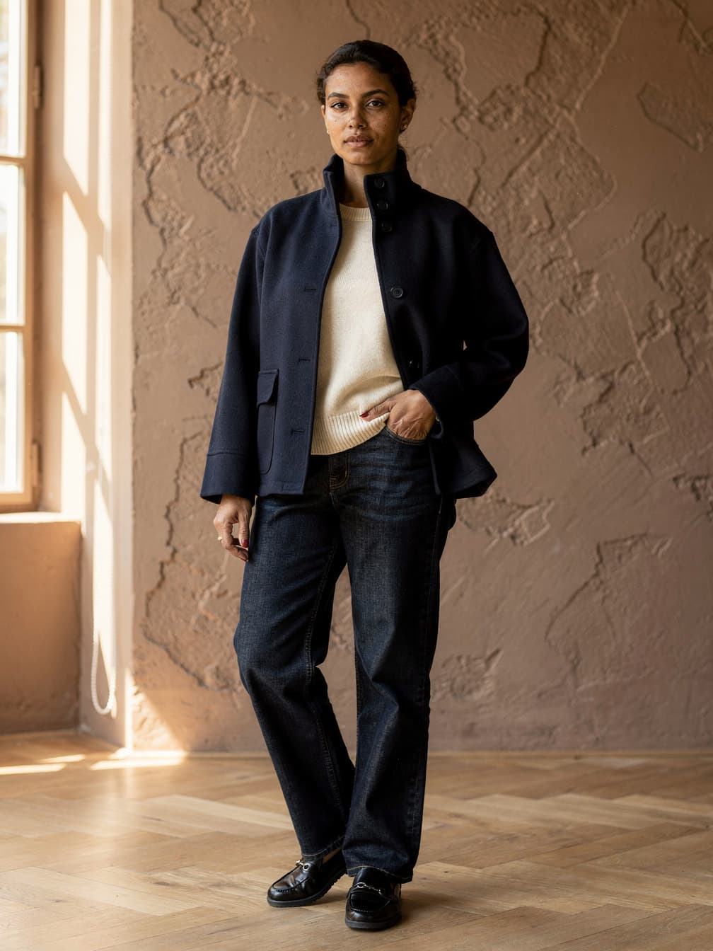 Manteau court croisé Philippine – Marine