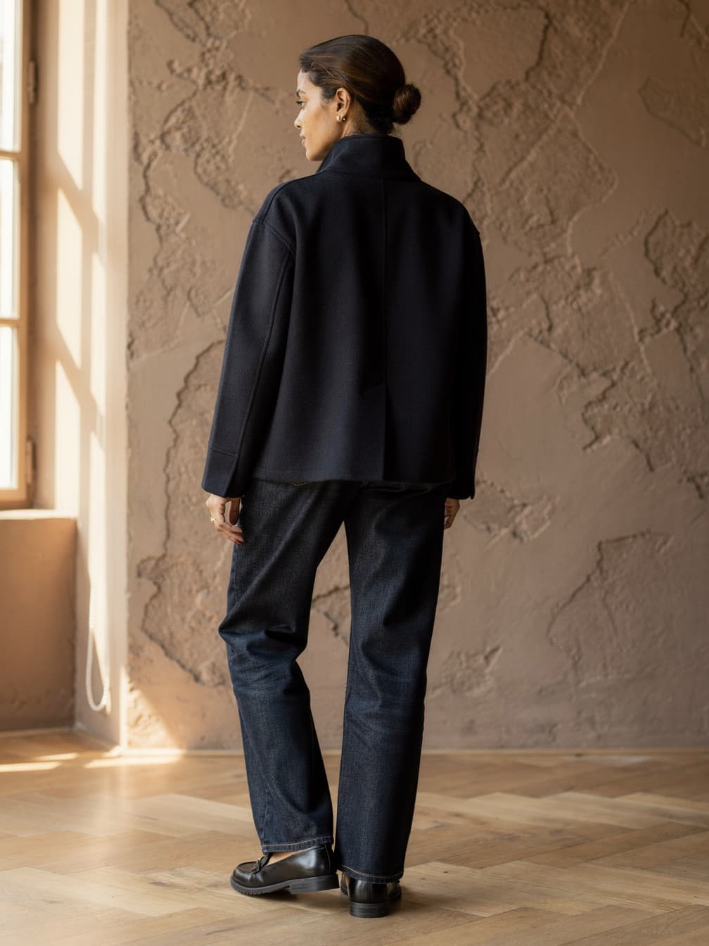 Manteau court croisé Philippine – Marine