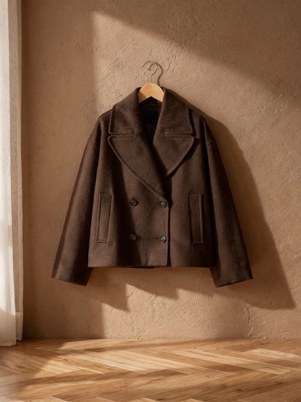 Manteau court croisé Philippine – Maron foncé