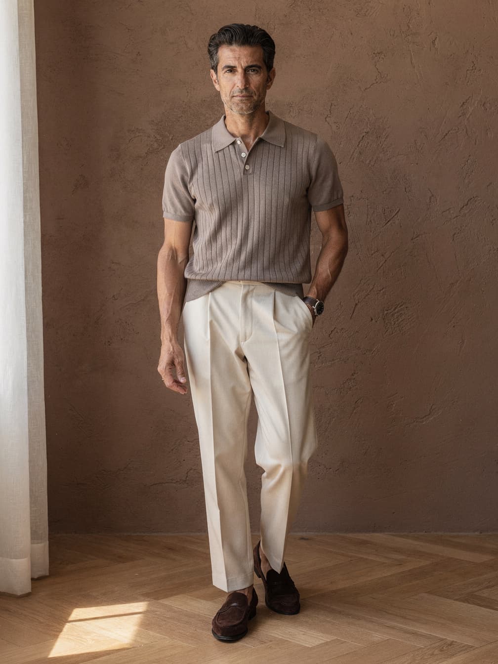 Polo en maille fine Tristan – Maron clair