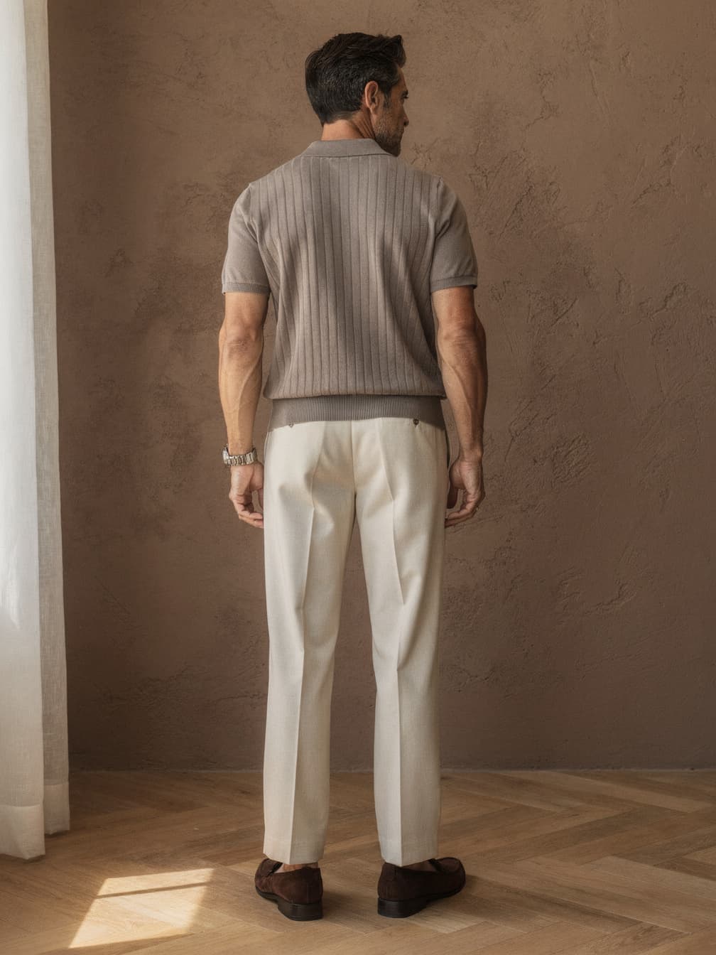 Polo en maille fine Tristan – Maron clair